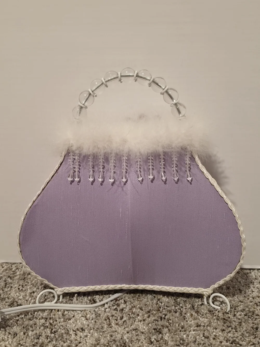 Whimsical Decorative Light Purple beaded handle decorative Purse table lamp